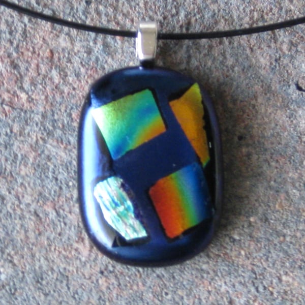 Unique fused dichroic glass pendant necklace