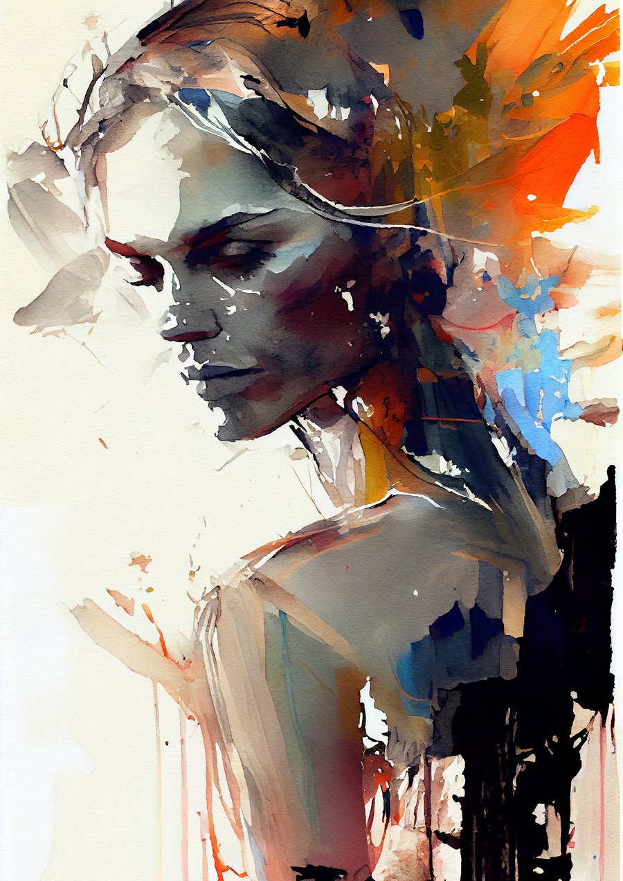 Abstract Woman Portrait Print - Evocative 5x7 Watercolor Art Decor