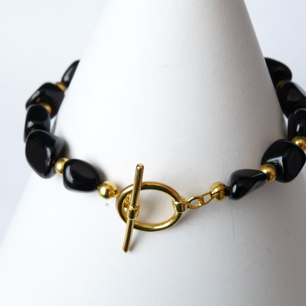 Black Onyx Bracelet - Handmade - Genuine Gemstone
