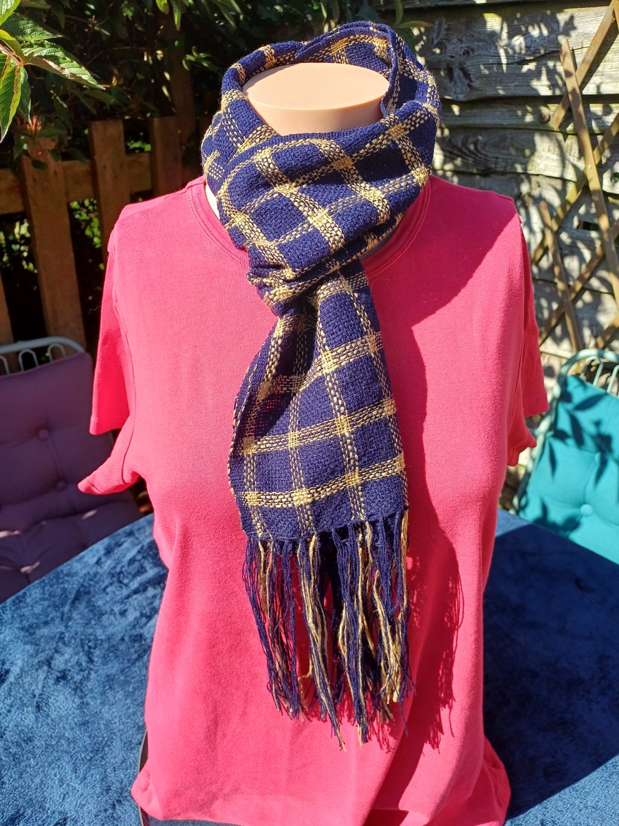 Hand Woven, Navy and Gold, Very fine Lightweight Scarf