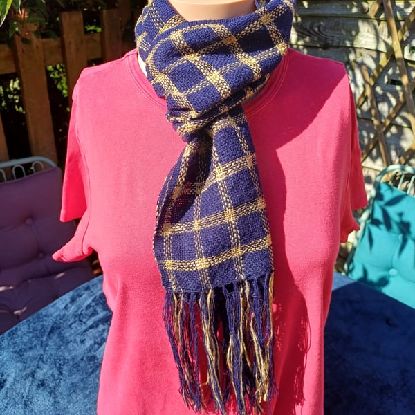 Hand Woven, Navy and Gold, Very fine Lightweight Scarf