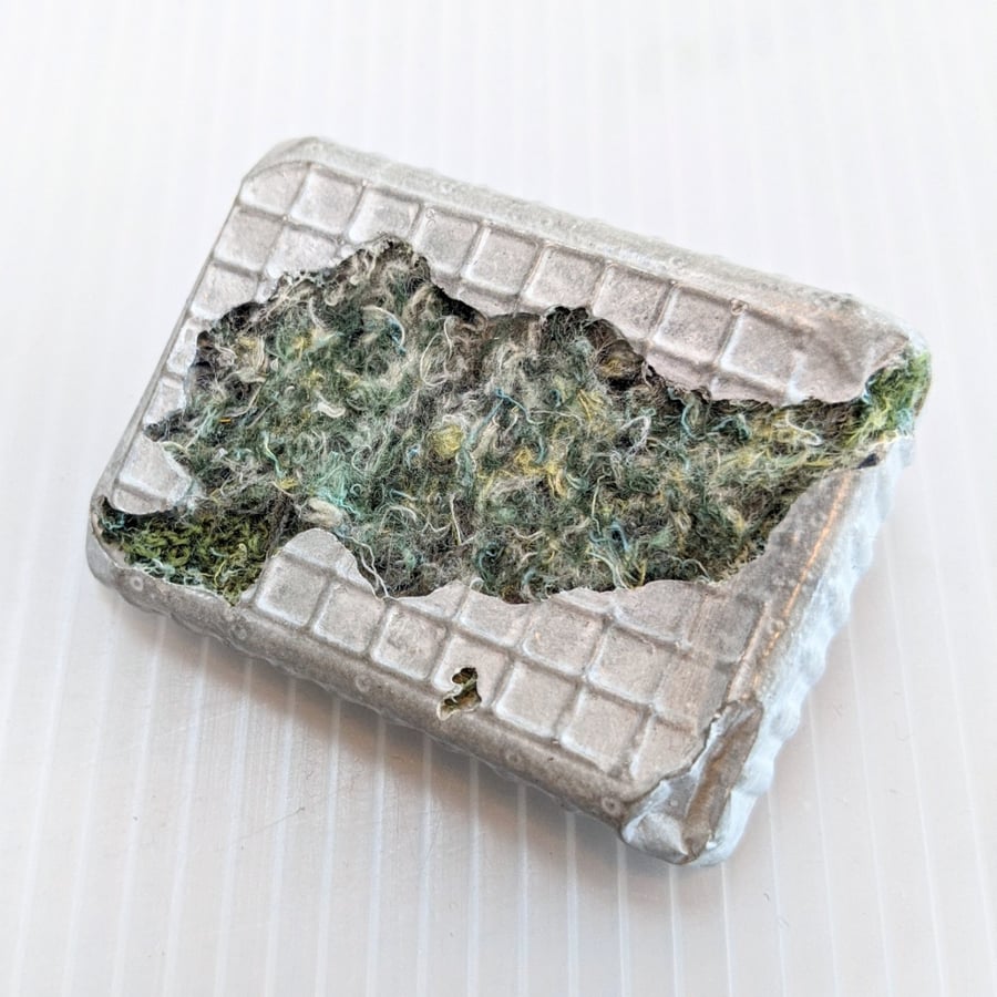 Dark Green Textile and Concrete Mixed Media Rectangular Brooches Seconds Sunday