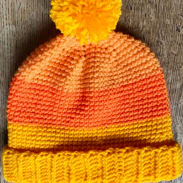 Orange and Yellow Colour Block Hat. Age 3-5