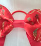 Red oriental satin and ribbon hair bow - Image 2