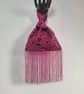 Fuchsia Pink raised Velvet leaf pattern Japanese Knot bag with matching fringe
