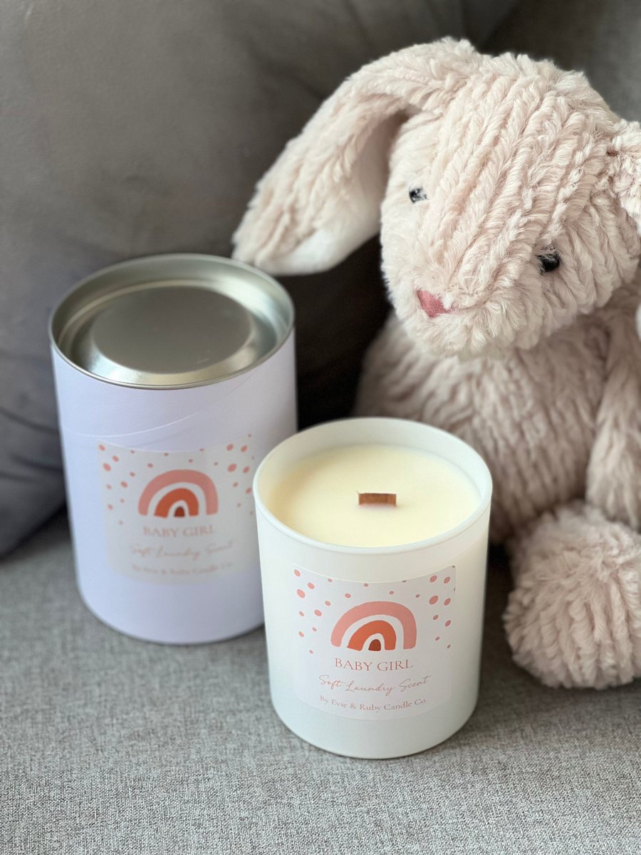 New baby girl gift New Mum gift. Baby girl candle. Soft laundry scent.