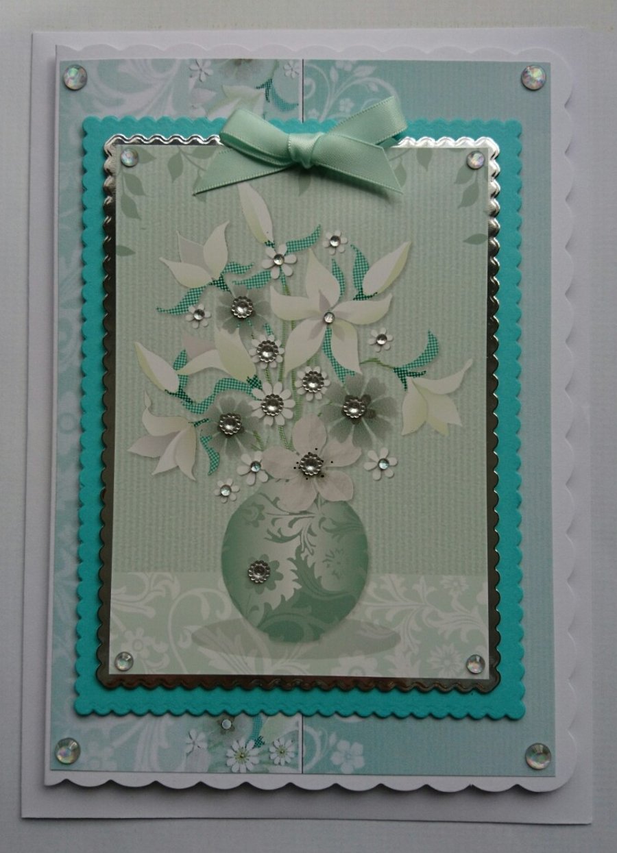 Sympathy Card With Heartfelt Sympathy Flowers Vase Jewels 3D Luxury Handmade