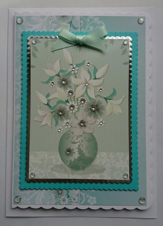 Sympathy Card With Heartfelt Sympathy Flowers Vase Jewels 3D Luxury Handmade