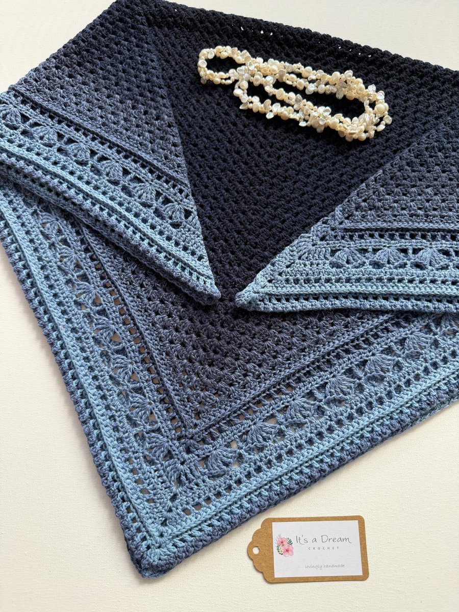 Soft Pure Cotton Square Scarf - Elegant Lacey Square Scarf - Shades of Blue