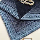 Soft Pure Cotton Square Scarf - Elegant Lacey Square Scarf - Shades of Blue