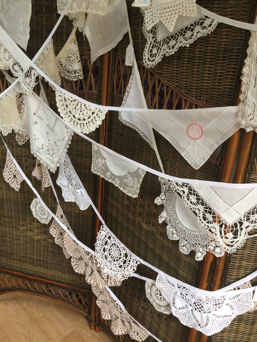 BULK BUY 12 m of Vintage Doily bunting  for Weddings and parties.