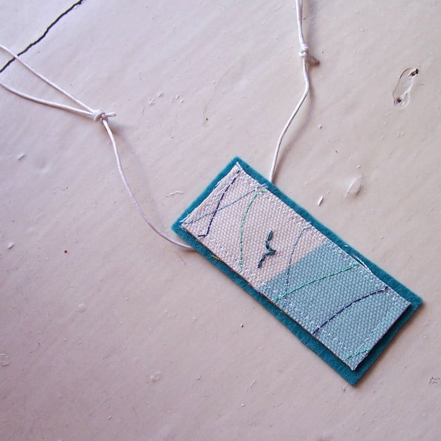Embroidered ocean themed textile necklace - Gull