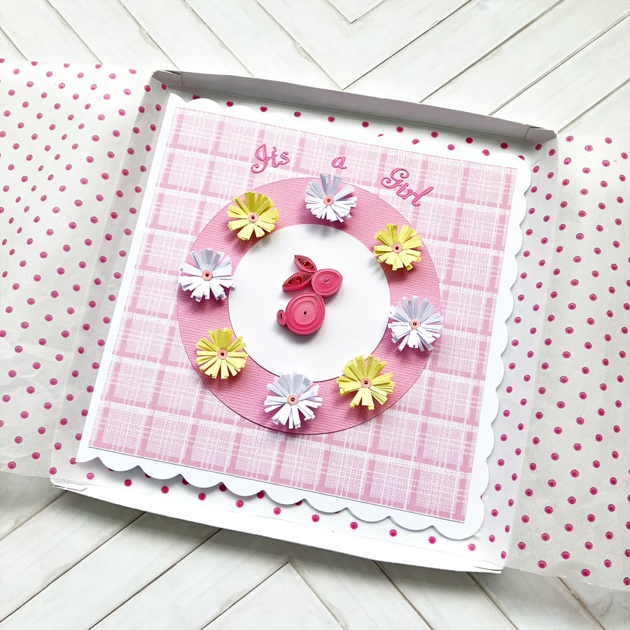 Boxed baby girl card - personalisation available
