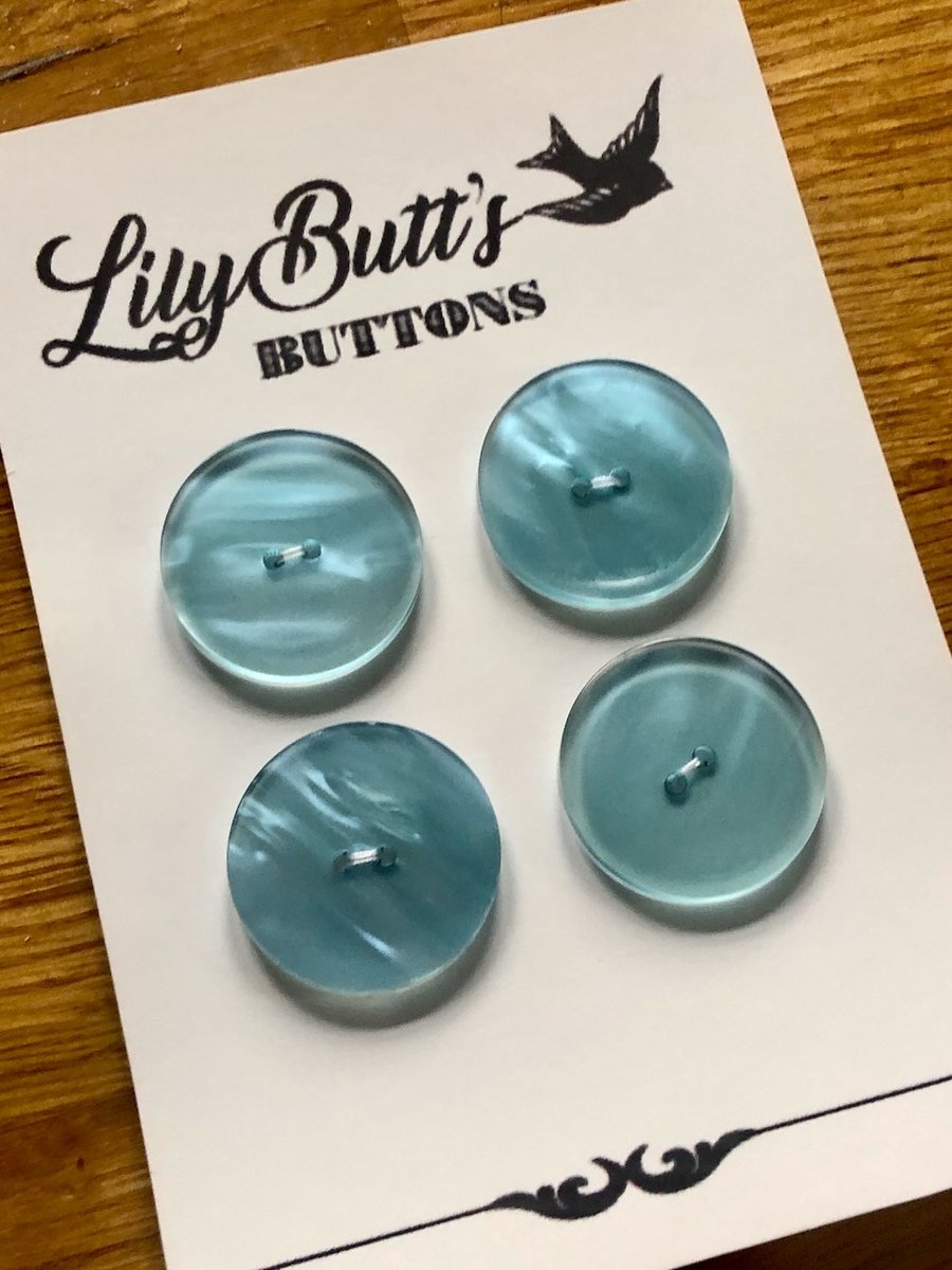 4 Vintage Pale Blue Marbled Buttons - 30mm