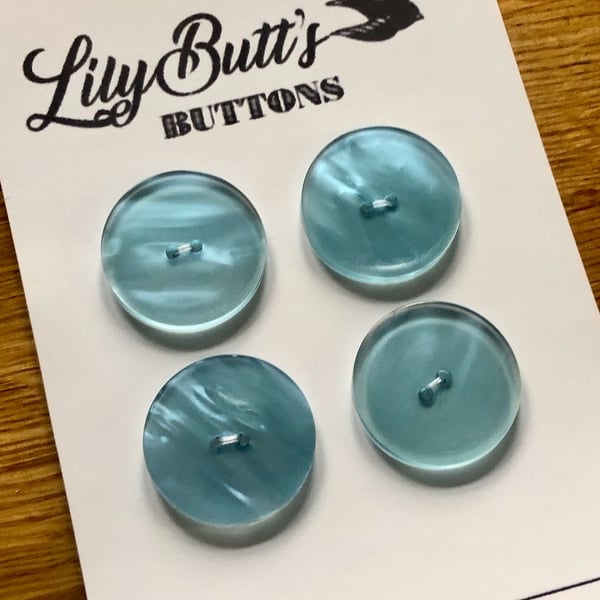 4 Vintage Pale Blue Marbled Buttons - 30mm