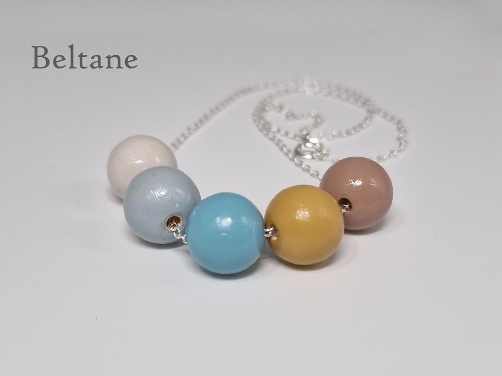 Beltane - hand painted - wooden bead & sterling silver necklace