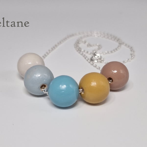 Beltane - hand painted - wooden bead & sterling silver necklace