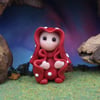 Tiny Toadstool Gnome with red robes 'Suki' OOAK Sculpt by Ann Galvin