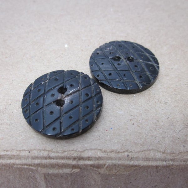 Medium Pair of Dark Engraved Horn Buttons