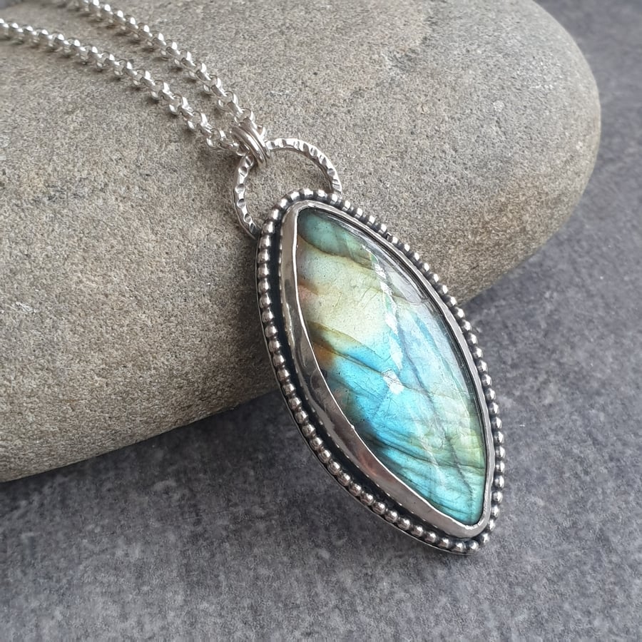 Labradorite pendant, Marquise gemstone necklace, Statement jewellery