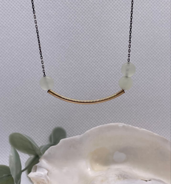 Soo Chow Jade and oxidised silver necklace