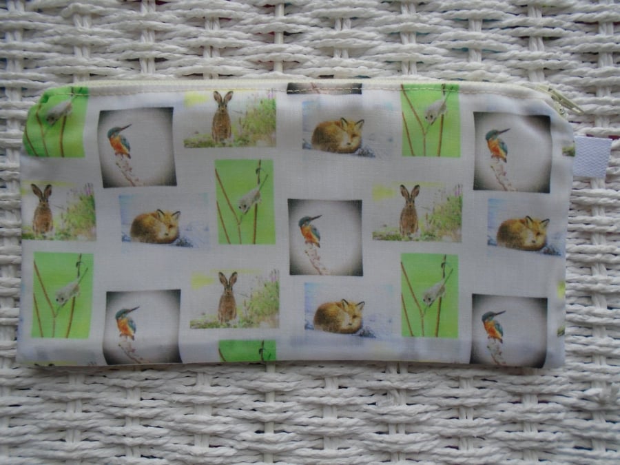 Wildlife Pencil Case or Small Make Up Bag.