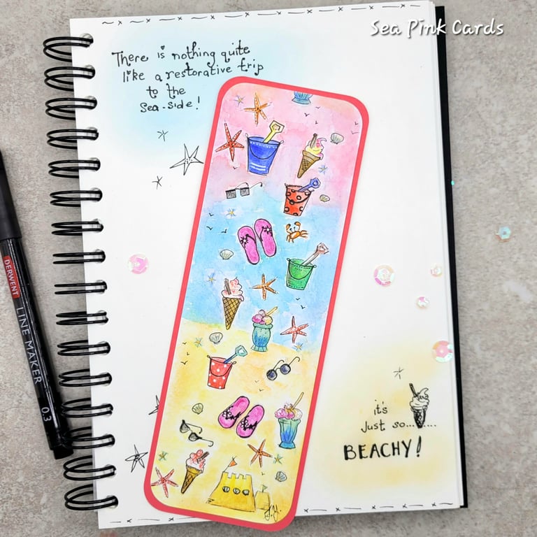 Handpainted Bookmark - hand-drawn, original watercolour, seaside, starfish