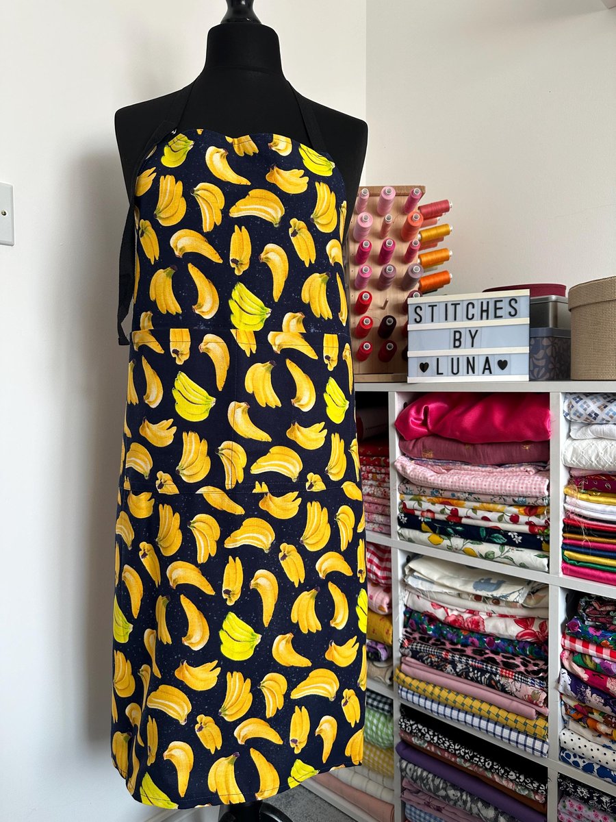 Banana Print Apron, Banana Apron, Fruit Apron, Kitchen Apron, Handmade Apron