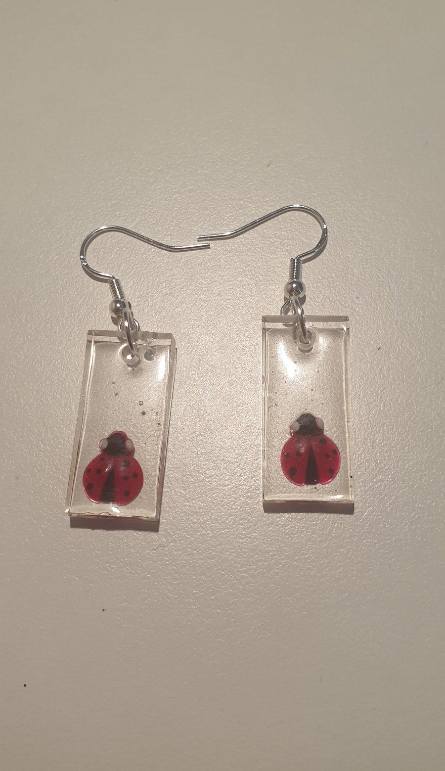 Rectangle ladybird resin earrings