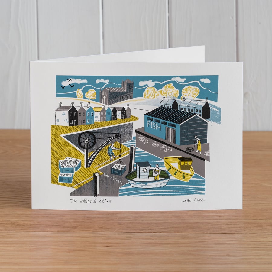 "The Harbour Crane" greetings card, blank inside