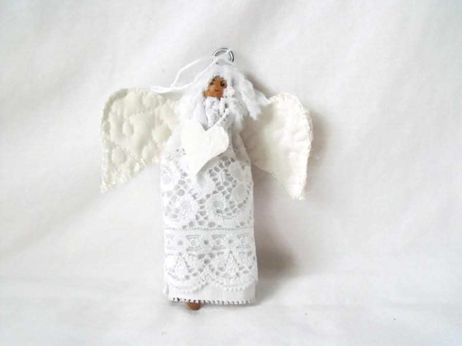 Two christmas hanging angels, lace peg dolls for christmas tree