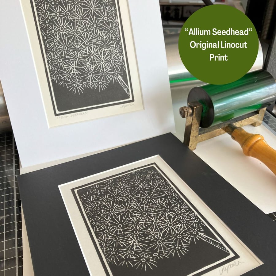 Lino Print - "Allium Seedhead"