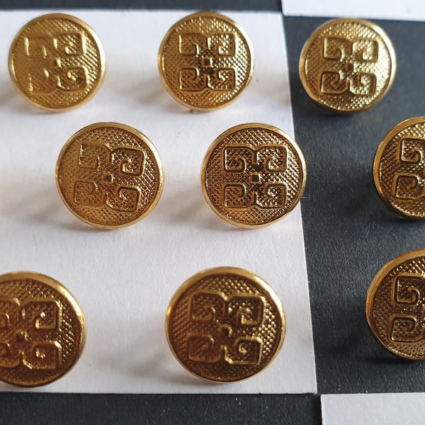 11.5mm 18L CELTIC style Buttons 1980s Vintage Gold