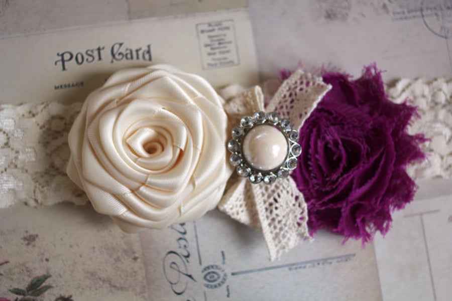 CARMEN: Plum Wedding Garter. Shabby Chic Garter. 