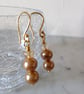 GOLD PEARL  AND CHAMPAGNE EARRINGS - - FREE SHIPPING  - Image 2