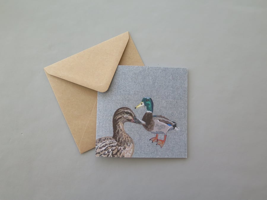 Mallard ducks card, printed on recycled card, blank