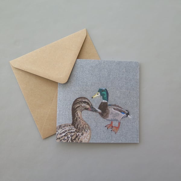 Mallard ducks card, printed on recycled card, blank