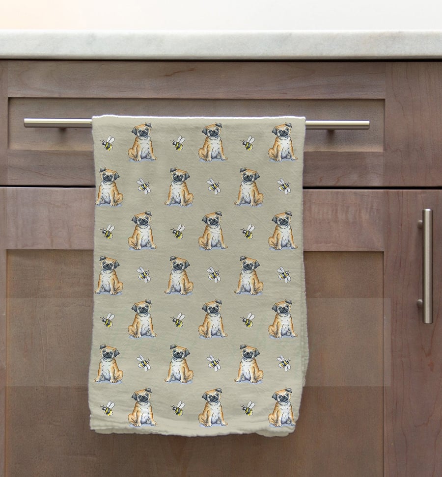 Pug & Bee Tea Towel