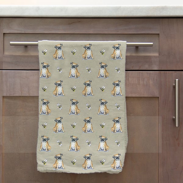 Pug & Bee Tea Towel