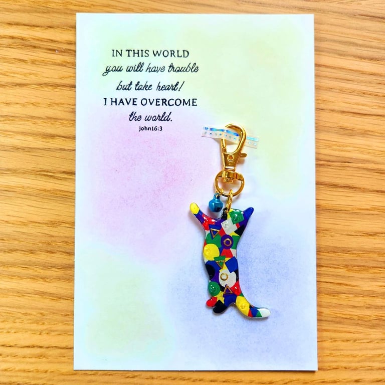 Cat keyring keychain Blessing card Bible verses card