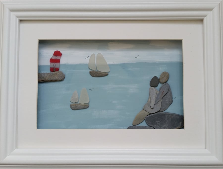 The Lighthouse. Sea Glass Art, Pebble Art