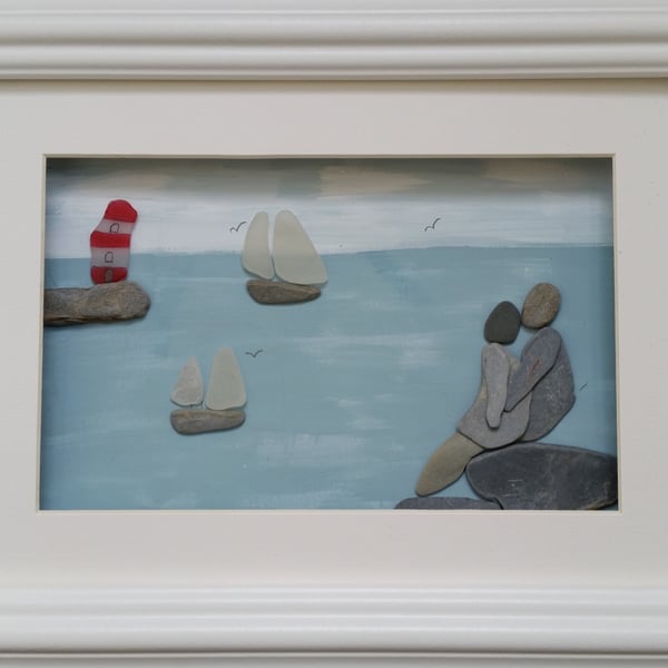 The Lighthouse. Sea Glass Art, Pebble Art