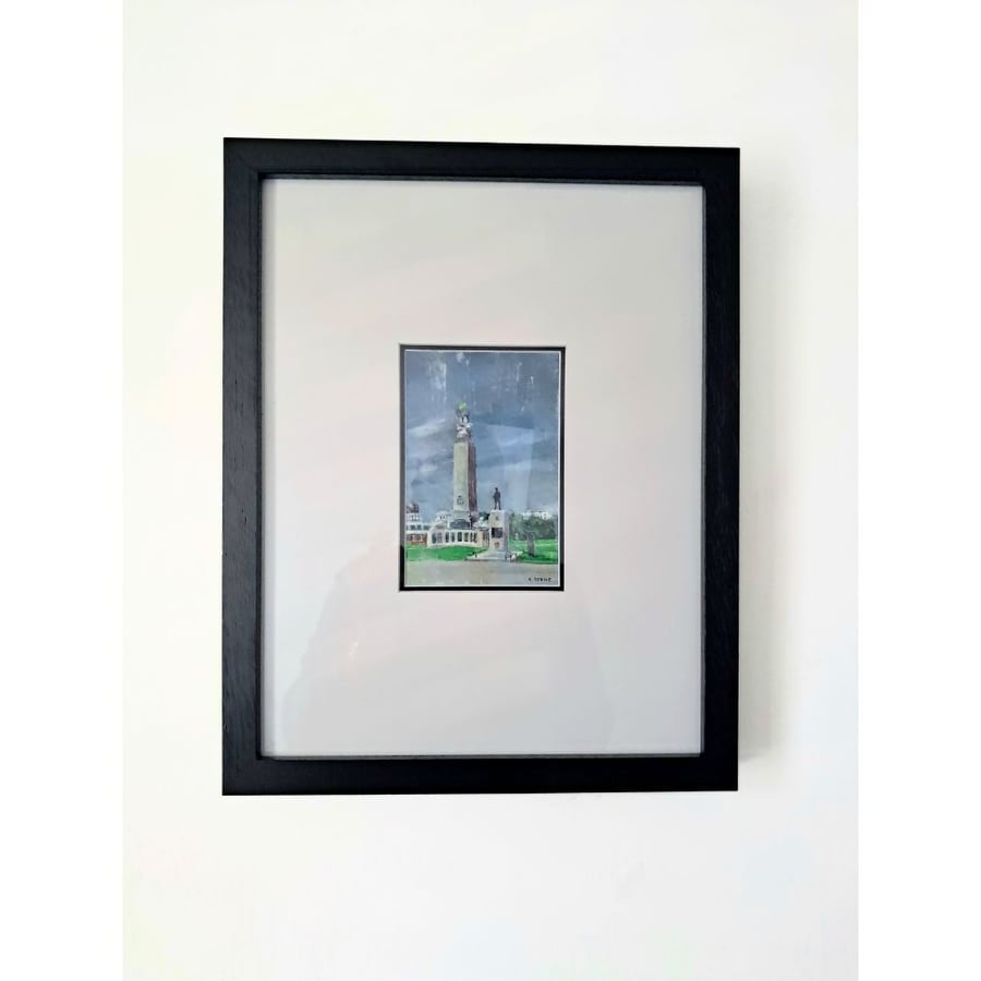 Framed Original Painting Plymouth Hoe War Memorial Mixed Media Yupo paper 