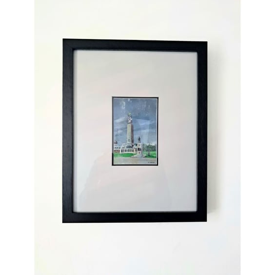 Framed Painting Plymouth Hoe War Memorial Mixed Media on Yupo paper 