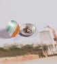 Circular stud earrings, sea and sand coloured stripes on anodised aluminium. - Image 3