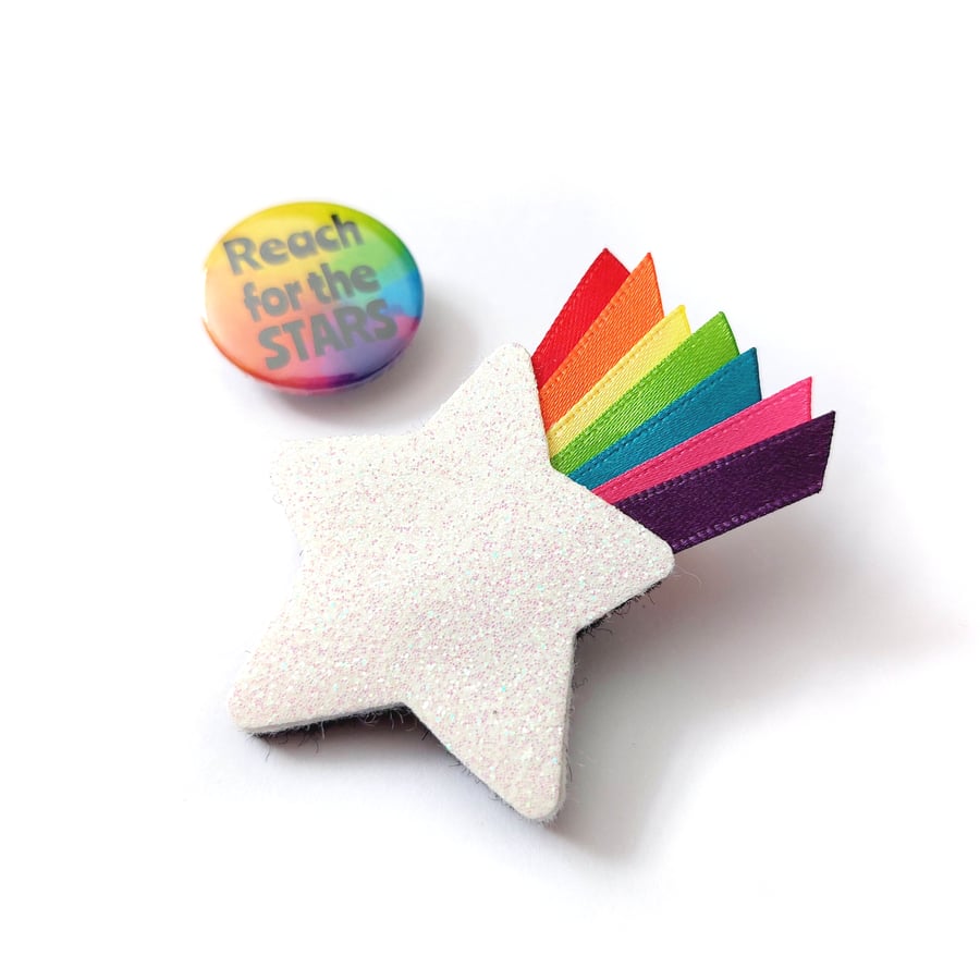 Rainbow Star Brooch and Badge Set