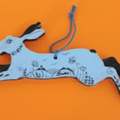Little blue hare  wooden shapes hand painted 