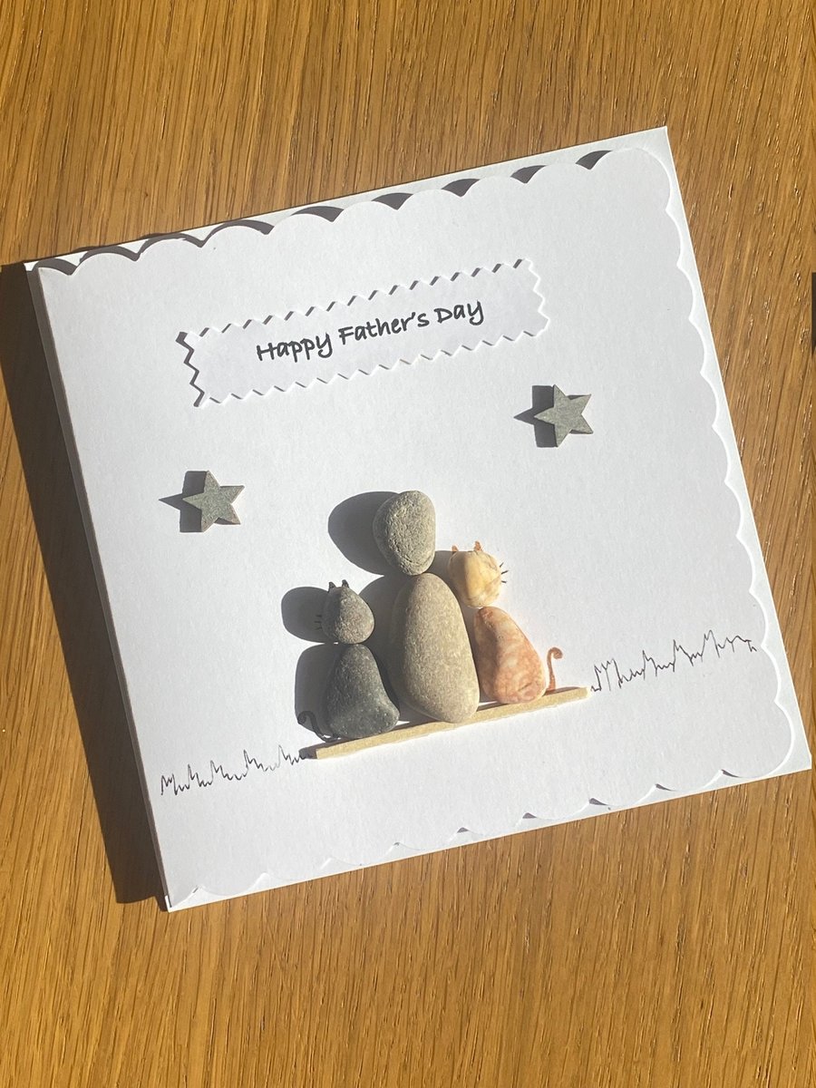 Father's Day Card with Cats, Handmade Pebble Card, Cats Lover Card, Pet Lover Ca