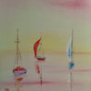 Trio of Boats Sailing in the Mist  Oil Painting 