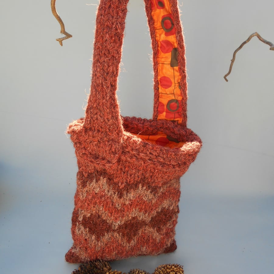 British Herdwick wool shoulderbag russet orange brown chunky knit bag 